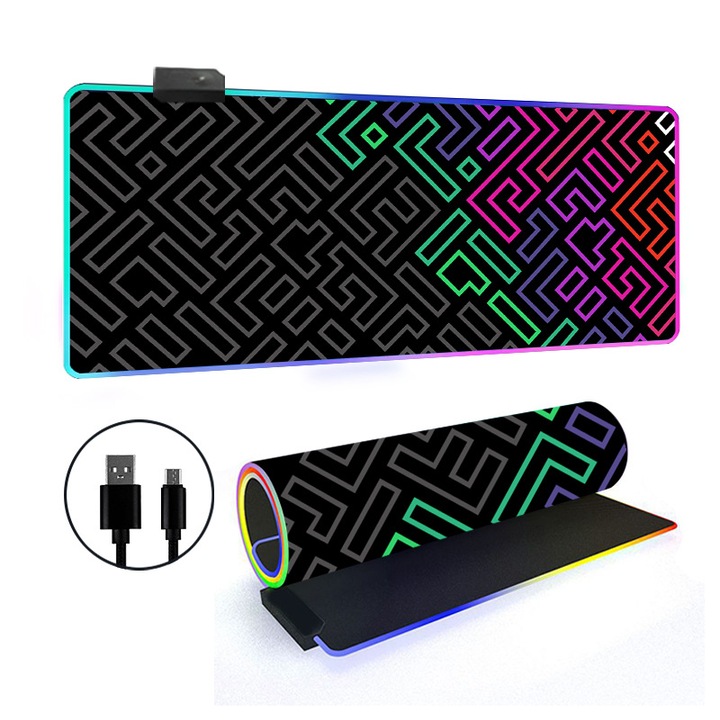 Egérpad RGB, 300x800x3mm, LED effektek, összecsukható kialakítás, többszínű