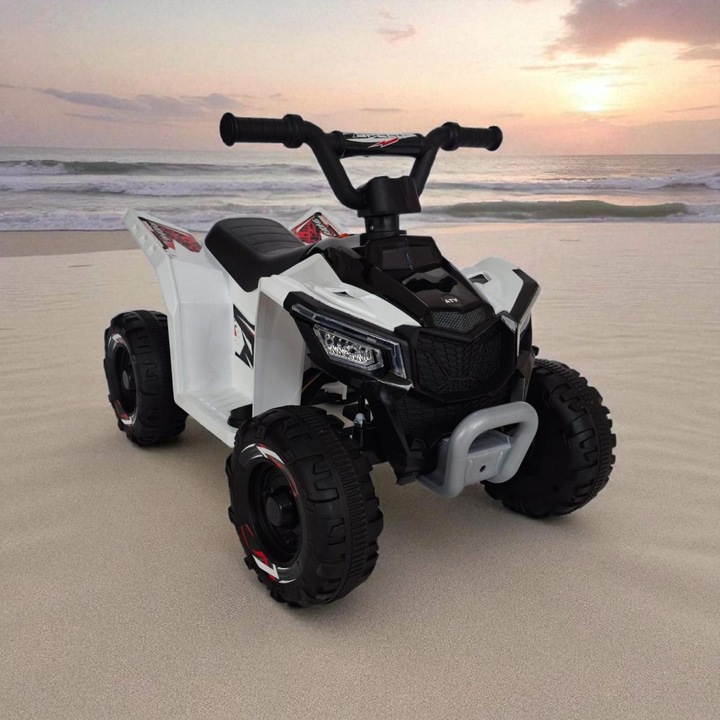 ATV elektromos Sport gyerekeknek 2/3 év között, 1 motor 380W, akkumulátor 6V4AH, világítás, zene, 5,8 kg, fehér