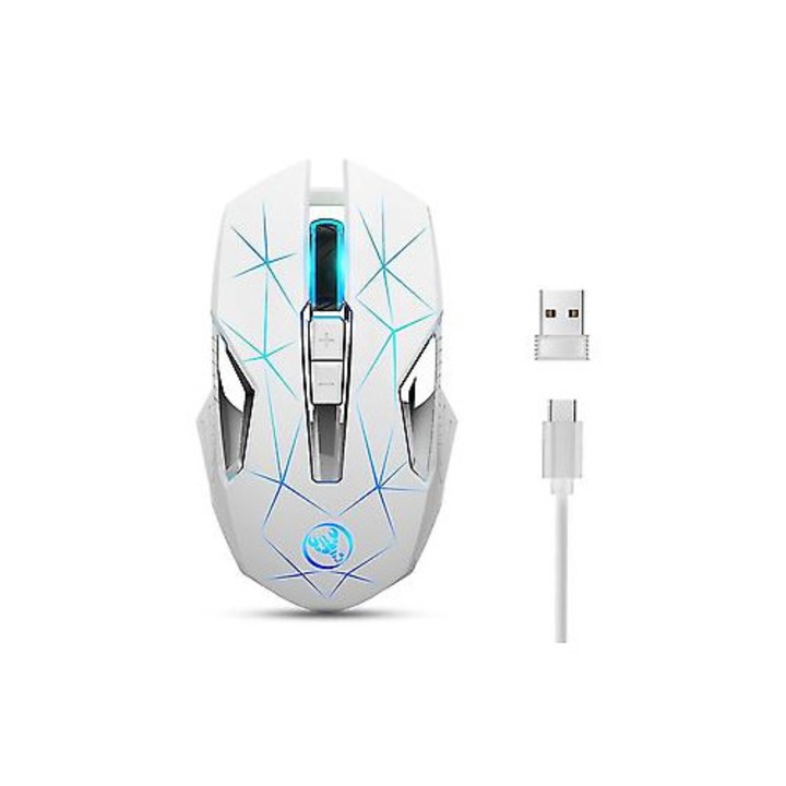 Mouse wireless T300, 2.4G, iluminare RGB, 2400DPI, alb, dimensiuni 126x74x41mm