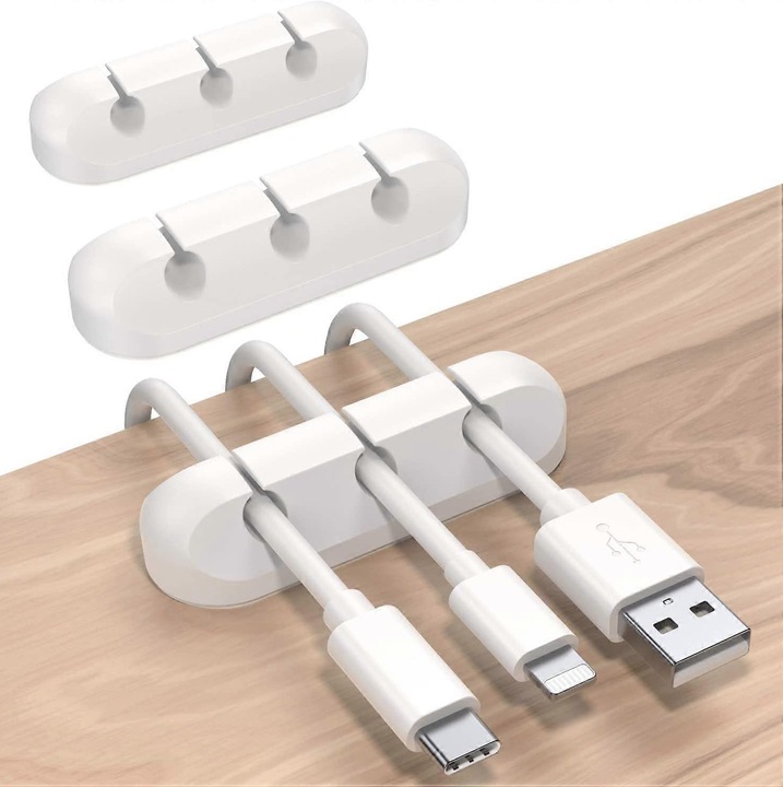 Set organizatoare cabluri, 3 suporturi din silicon autoadezive, pentru cabluri USB