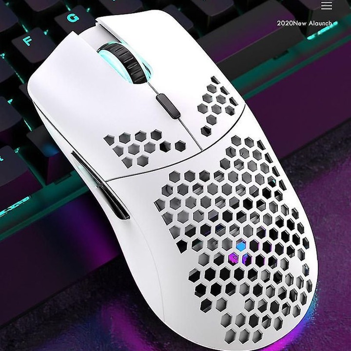 Mouse de gaming wireless, carcasa cu celule de fagure, 2.4GHz, portabil, negru