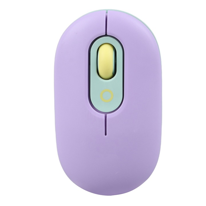 Mouse wireless Bluetooth 2.4GHz, portabil, design modern, violet si galben-verzui, 10.5x6x3.5cm