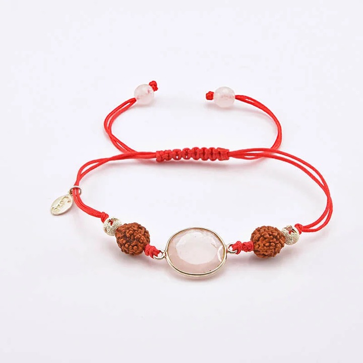 Bratara Rudraksha cu cuart roz, dimensiune 7-9mm, set cu certificat de autenticitate