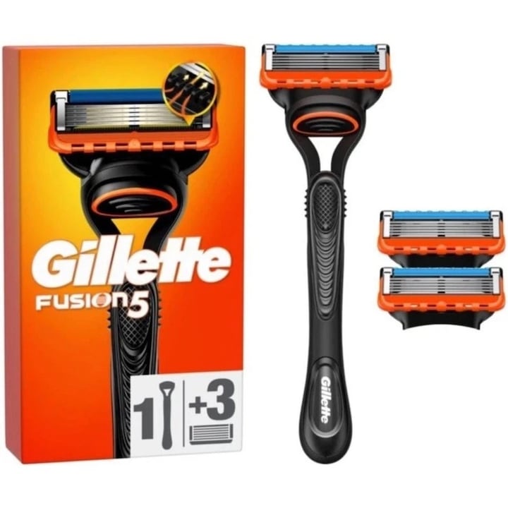 Aparat de ras pentru barbati Gillette Fusion 5, 1 Gillette Aparat de Ras cu 5-Lame, 3 Rezerve de lame, Trimmer de Precizie, cu 5 Lame pentru un barbierit apropiat si de lunga durata