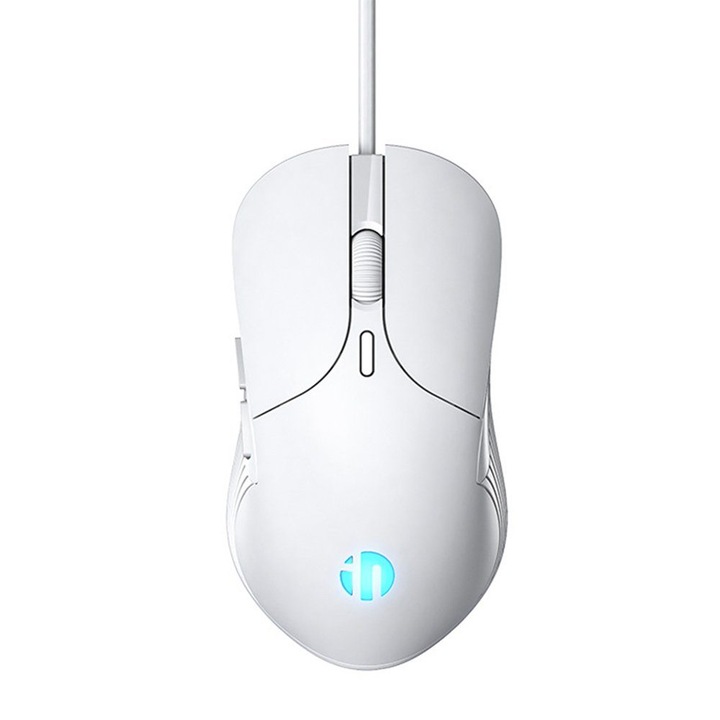 Mouse cu fir inphic, 4800DPI, 6 butoane, alb, 12.3x6.6x3.5cm