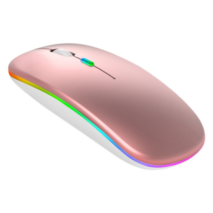 Mouse wireless, design ultra subtire, 3 niveluri DPI, culoare roz auriu gradient
