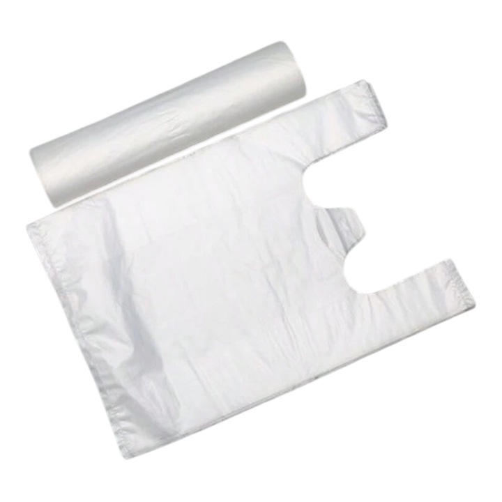 50 de bucati de pungi plastic cu maner, transparente 29cm*18cm