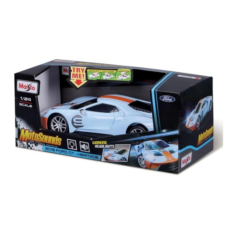 Maisto motosounds кола Ford GT Heritage 2019 със звук и светлини, мащаб 1:24