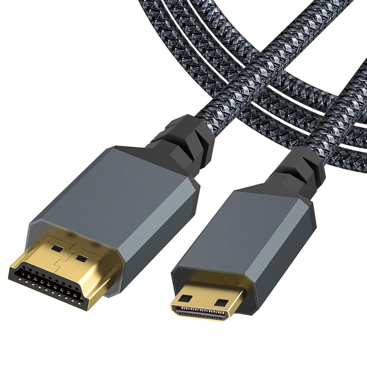 Кабел Mini HDMI мъжки към HDMI, 1м, 4K 60Hz високоскоростен Mini HDMI към HDMI 2.0 плетен кабел, 18Gbps съвместим с камера, видеокамера, таблет и графична/видео карта, лаптоп