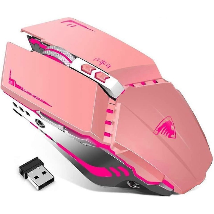 Mouse wireless reincarcabil T12, 2.4G, iluminare LED multicolor, 3 DPI ajustabili, compatibil cu laptop si PC
