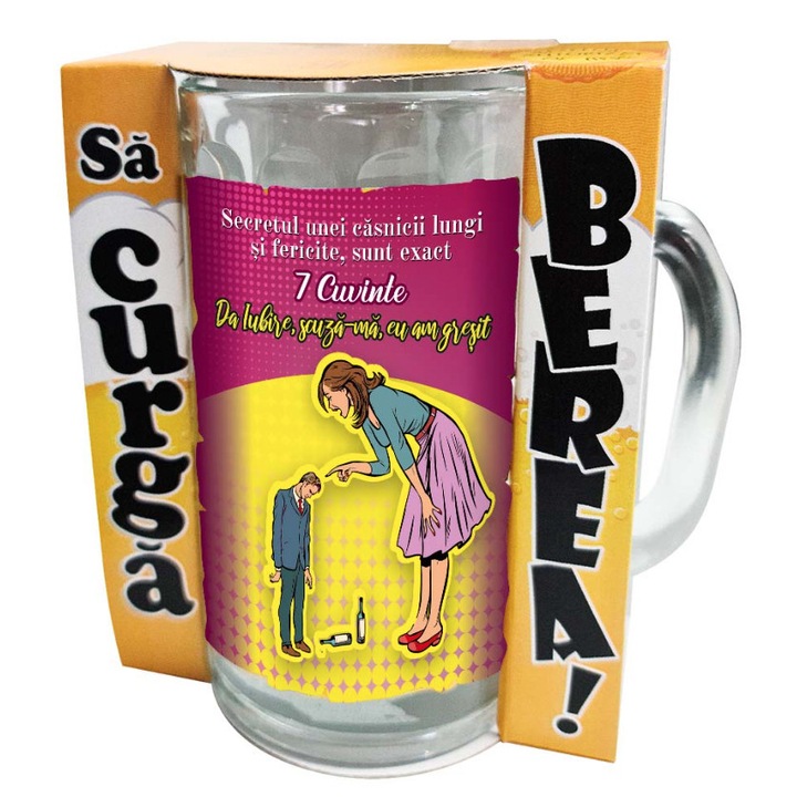 Halba personalizata cu mesaj "Secretul unei casnicii lungi si fericite...", 400 ml