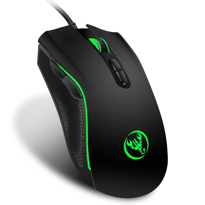Mouse cu fir, 3200DPI, 7 butoane, iluminare multicolor, negru