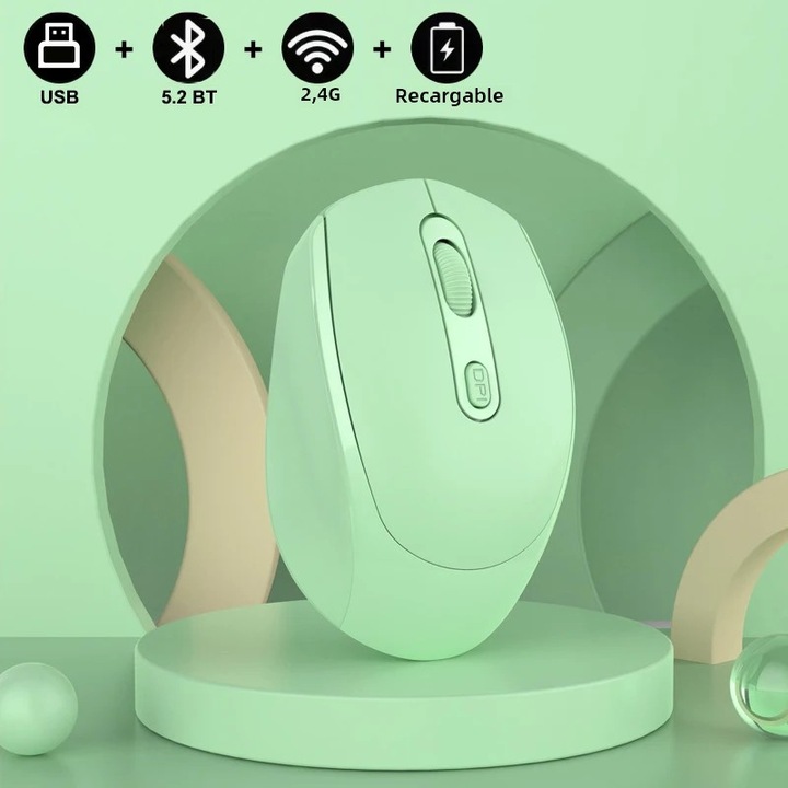 Mouse wireless reincarcabil Bluetooth 2.4G RGB 1600DPI, verde