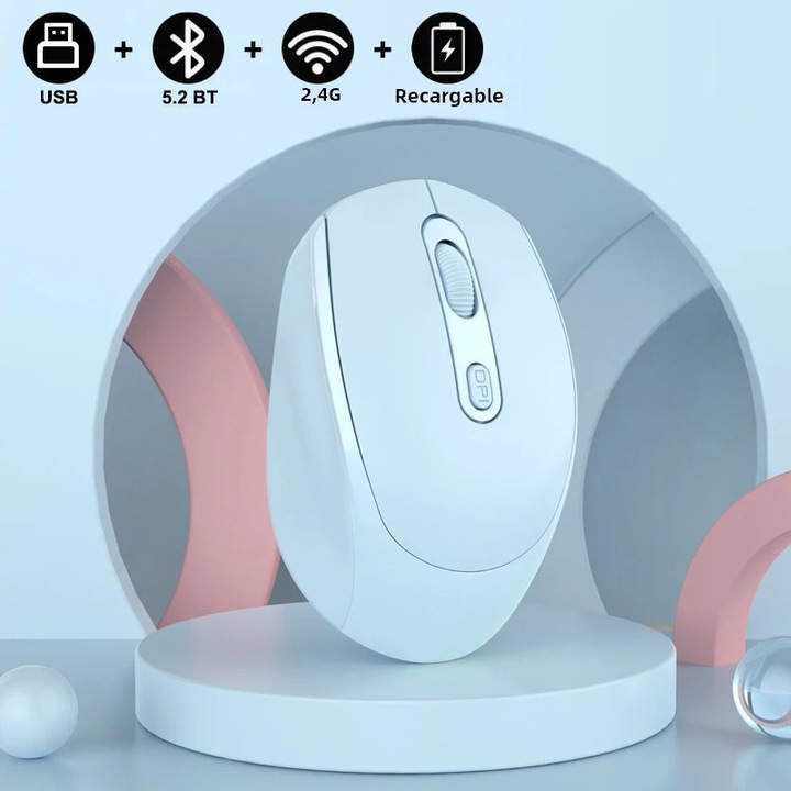 Mouse wireless reincarcabil Bluetooth 2.4G, RGB 1600DPI, albastru