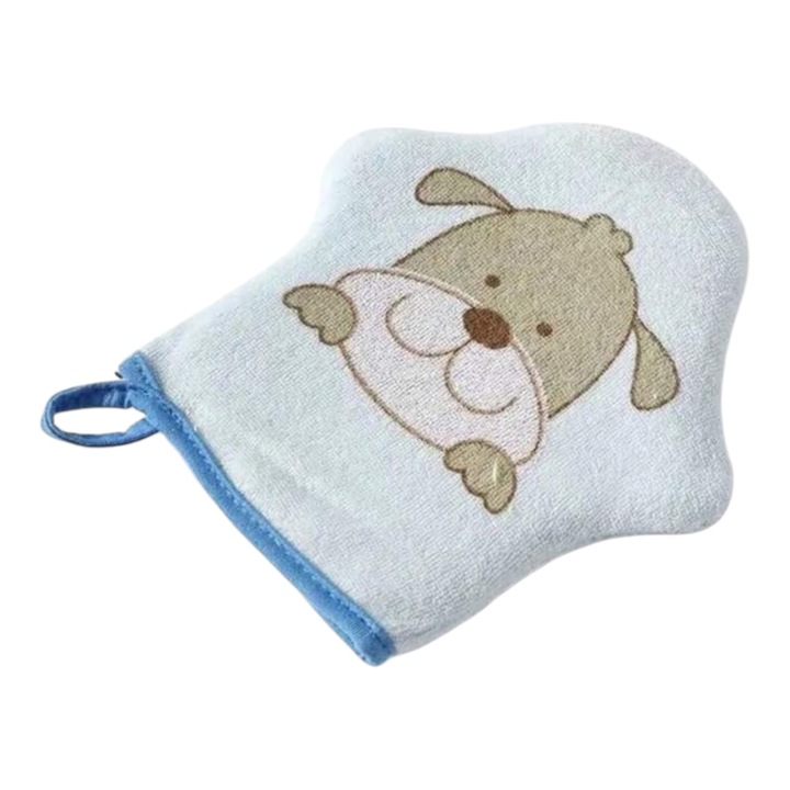 Мека хавлия за баня за деца, синя с кученце