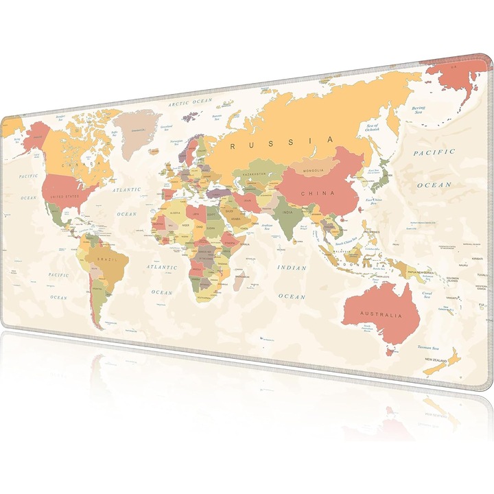 Mouse Pad Mare Harta Vintage Galben, Design Antiderapant, 90x40x0.3cm