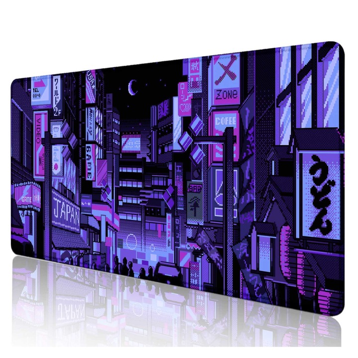 Mousepad XXL, 90x40cm, design retro vaporwave, culori vibrante, margini cusute, baza din cauciuc antiderapant