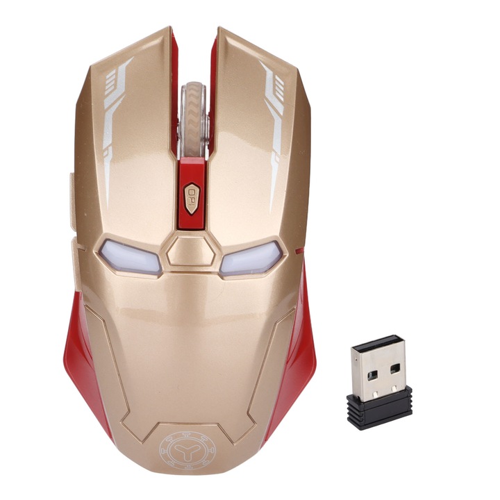 Mouse wireless ergonomic, form supererou, 2.4G, 1200DPI, iluminare albastra, dimensiune standard