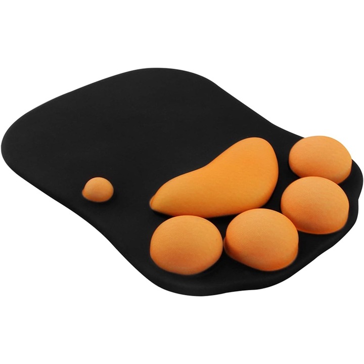 Mouse pad cu pisica si suport pentru incheietura, ergonomic, negru, 27x19x1cm