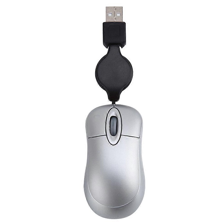 Mouse USB Wired Mini Telescopic, 1600DPI, Silver, 7x4x2.4cm