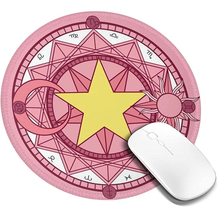 Mousepad rotund Cute Pink Sakura, 20cm, 3mm grosime, culoare roz, pentru gaming si birou