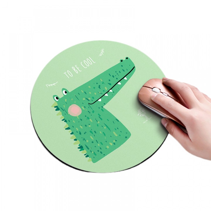 Mouse pad rotund, 20cm, baza din cauciuc antiderapant, design geometric, pentru birou si jocuri