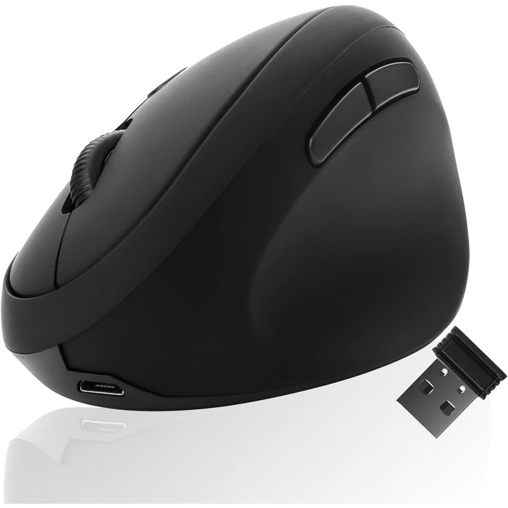 Mouse vertical ergonomic wireless, 2.4GHz, 3 DPI ajustabili, negru, 105x67x60mm