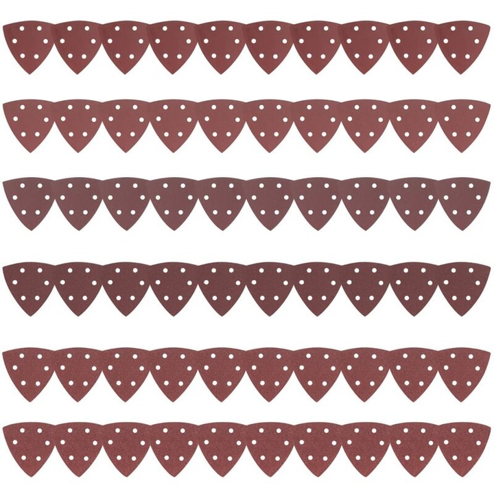 Set 90 foi smirghel triunghiular, 40/80/120/180/240/320, 90x90mm, culoare maro rosiatic