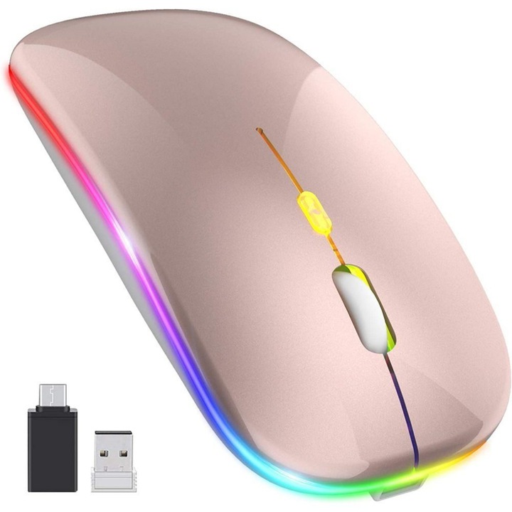 Mouse wireless reincarcabil, 7 culori, design ergonomic, 112x58x25mm