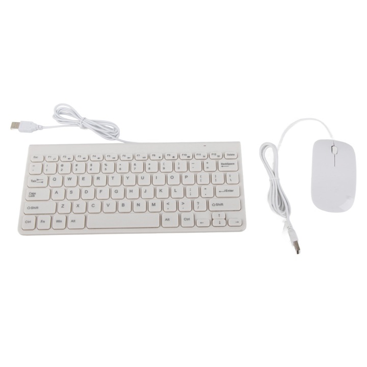 Set tastatura si mouse USB, alb, dimensiuni tastatura 284x134x18mm, dimensiuni mouse 113x59x20mm