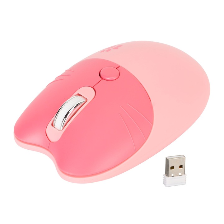 Mouse wireless dragut, 3 niveluri DPI, roz Sakura, dimensiuni 104x68x38mm