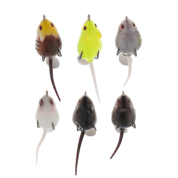 6 db egér alakú horgászcsali készlet, többszínű, 10x2.5cm