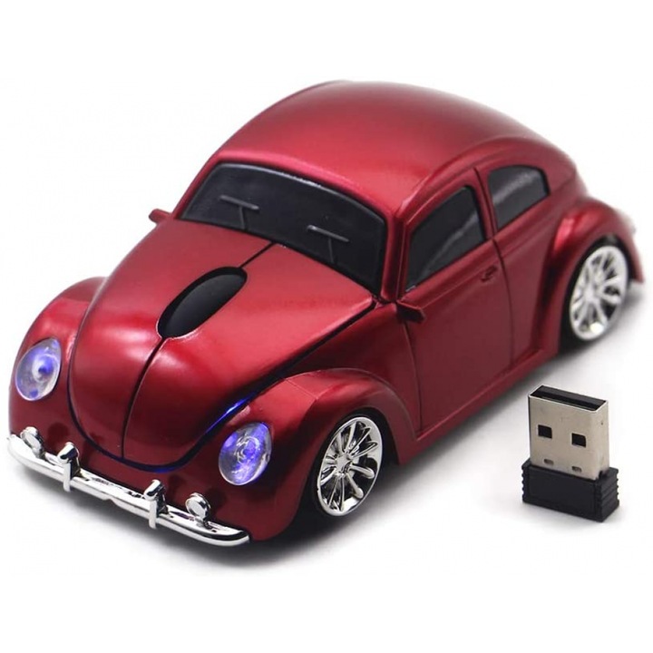 Mouse wireless pentru laptop si desktop, 2 butoane, rosu, 4.56x1.71x2.28 in