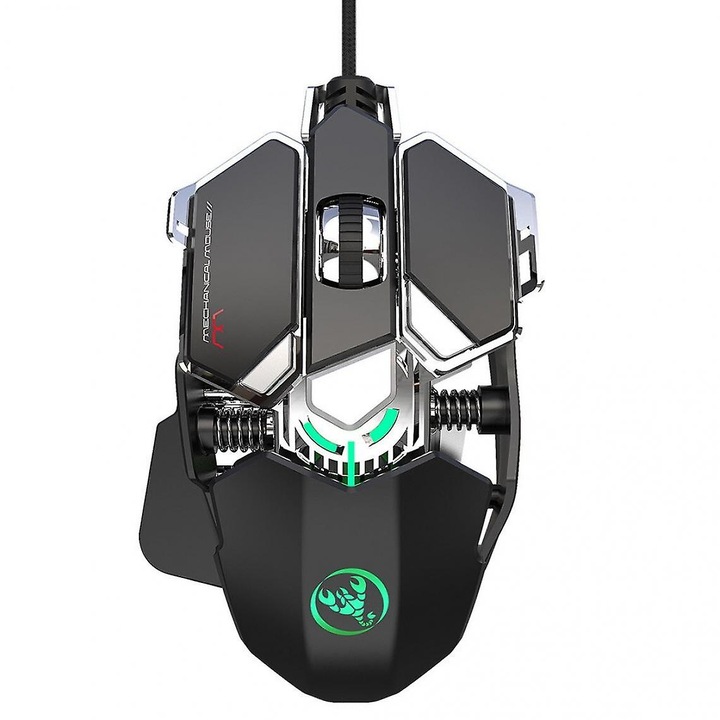 Mouse de gaming mecanic USB, 6400 DPI, 9 butoane programabile, ergonomie, 130x80x35mm