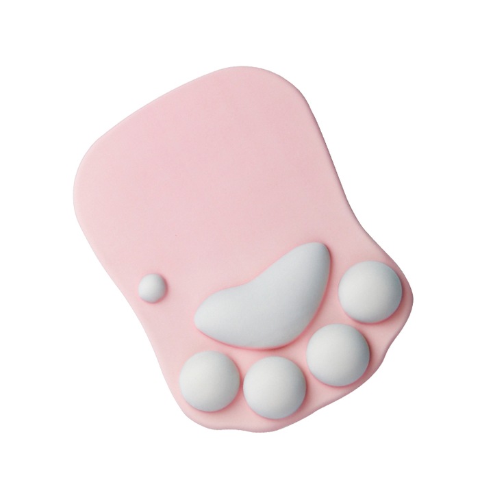 Mousepad cu suport pentru incheietura mainii, forma de laba de pisica, roz, 195x270mm