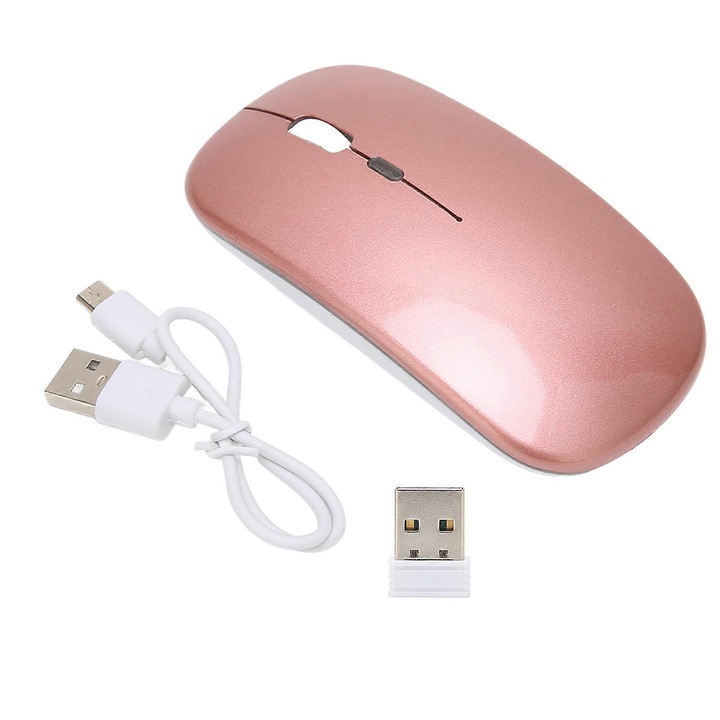 Mouse wireless 2.4G, 1600DPI, iluminare colorata, roz auriu