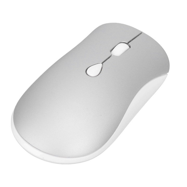 Mouse optic portabil wireless 2.4G, 3 niveluri DPI, reincarcabil, silentios, argintiu, 114x63x30mm