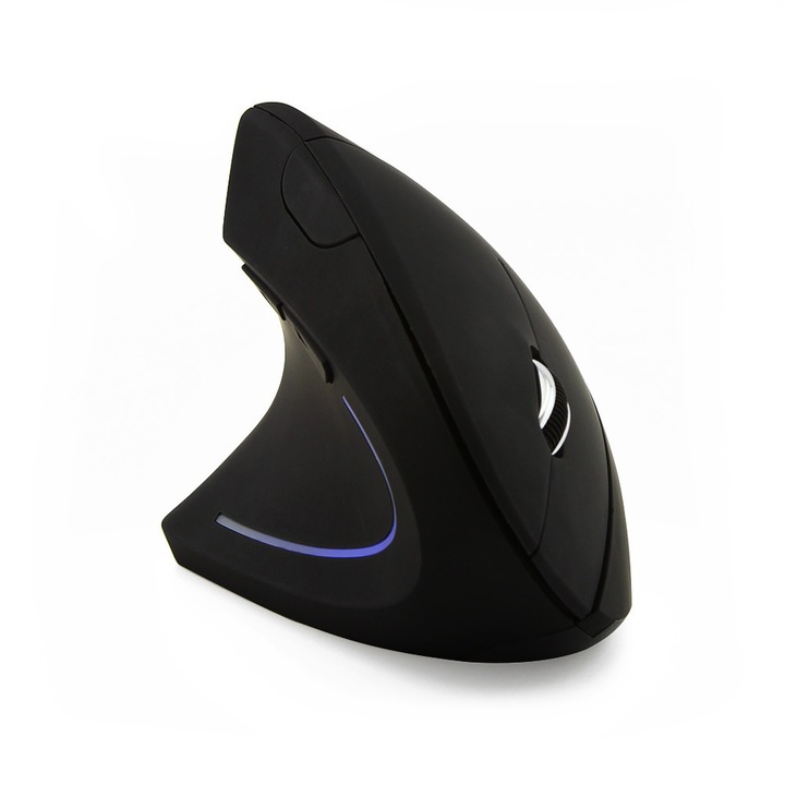 Mouse wireless ergonomic vertical, 800-1600 DPI, 6 butoane, negru, pentru dreptaci