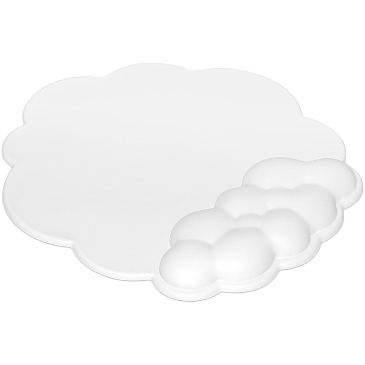 Mousepad cu suprafata din piele si suport pentru incheietura din spuma cu memorie, baza antiderapanta, forma de nor, 26.5x25x2cm