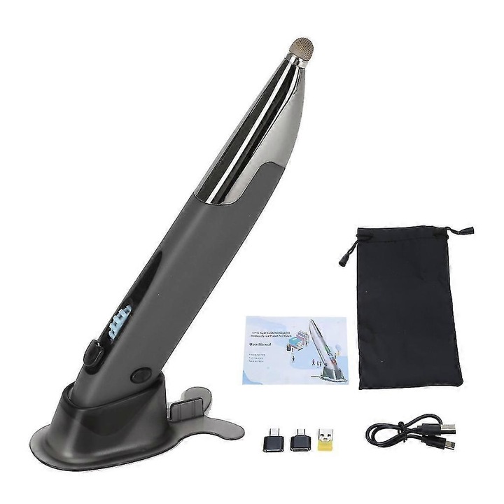 Mouse wireless reincarcabil, 1200 dpi, 14x2.5x1.8cm, set cu adaptoare USB Type C si Micro USB