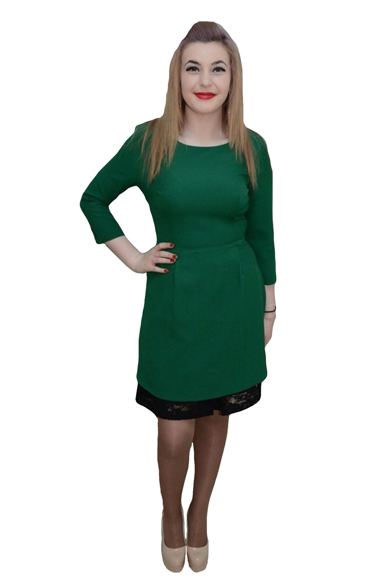 Rochie moderna, dantela aplicata la spate,D&J Exclusive, Verde
