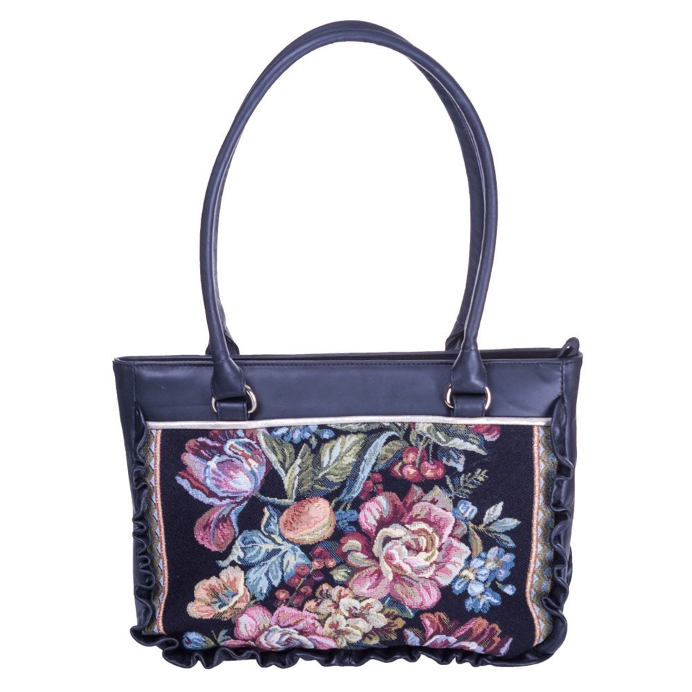 Geanta neagra de piele cu broderie Liza Panait 2874E