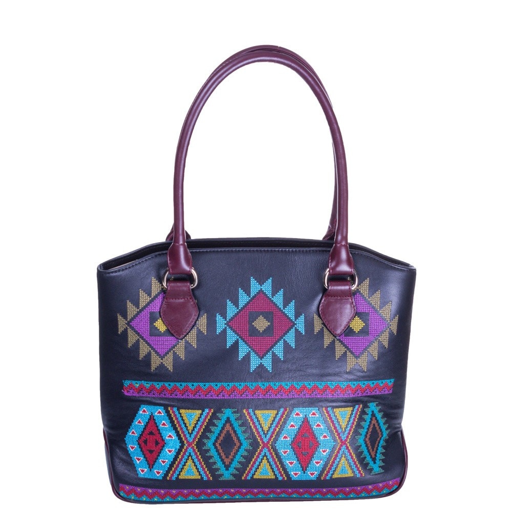 Geanta neagra de piele cu broderie Liza Panait 2875E