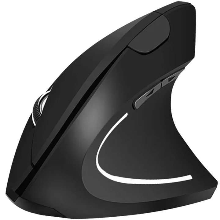 Mouse vertical, design ergonomic, wireless, negru, 12x7.5x6.5cm