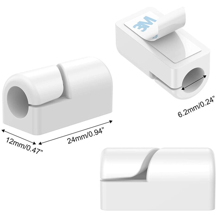 Cleme organizatoare cabluri, set 20 buc, silicon, alb, 24x12x12mm