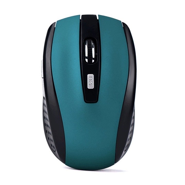 Mouse wireless 6D, 800-1200-1600DPI, design ergonomic, verde inchis, 11x6.8x3.6cm