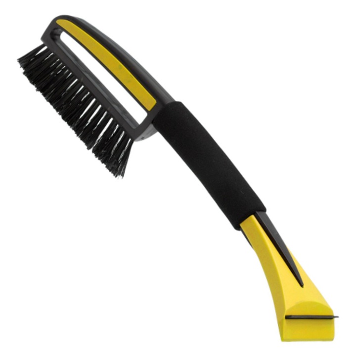 Автоматична ракла 2 в 1, Четка за сняг, За премахване на лед и сняг, Мека ергономична дръжка, ABS, 45 x 10 см, Черно/Жълто