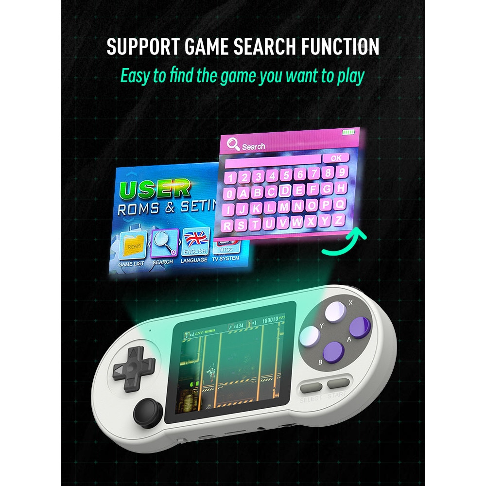 Consola portabila DataFrog SF2000 - Knight’s Starter Pack, Emulatoare GB/GBC/SFC/FC/MAME, Ecran IPS 3.0 inch, 6000 Jocuri, 16GB, Gri