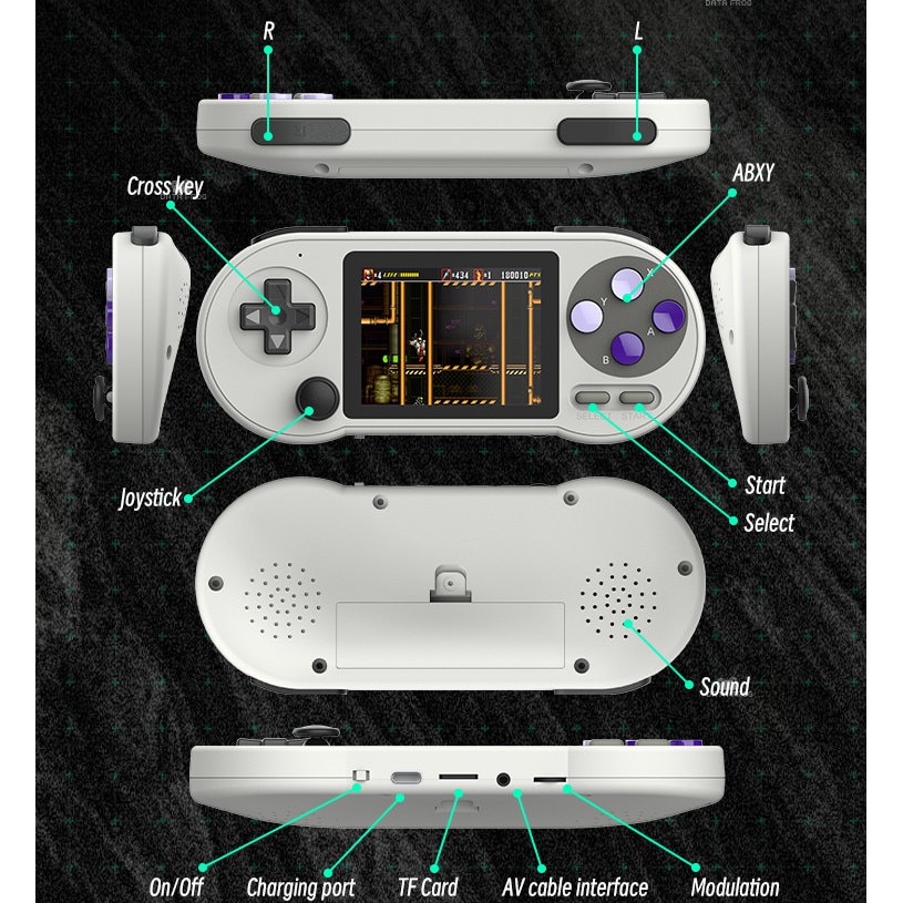 Consola portabila DataFrog SF2000 - Knight’s Starter Pack, Emulatoare GB/GBC/SFC/FC/MAME, Ecran IPS 3.0 inch, 6000 Jocuri, 16GB, Gri