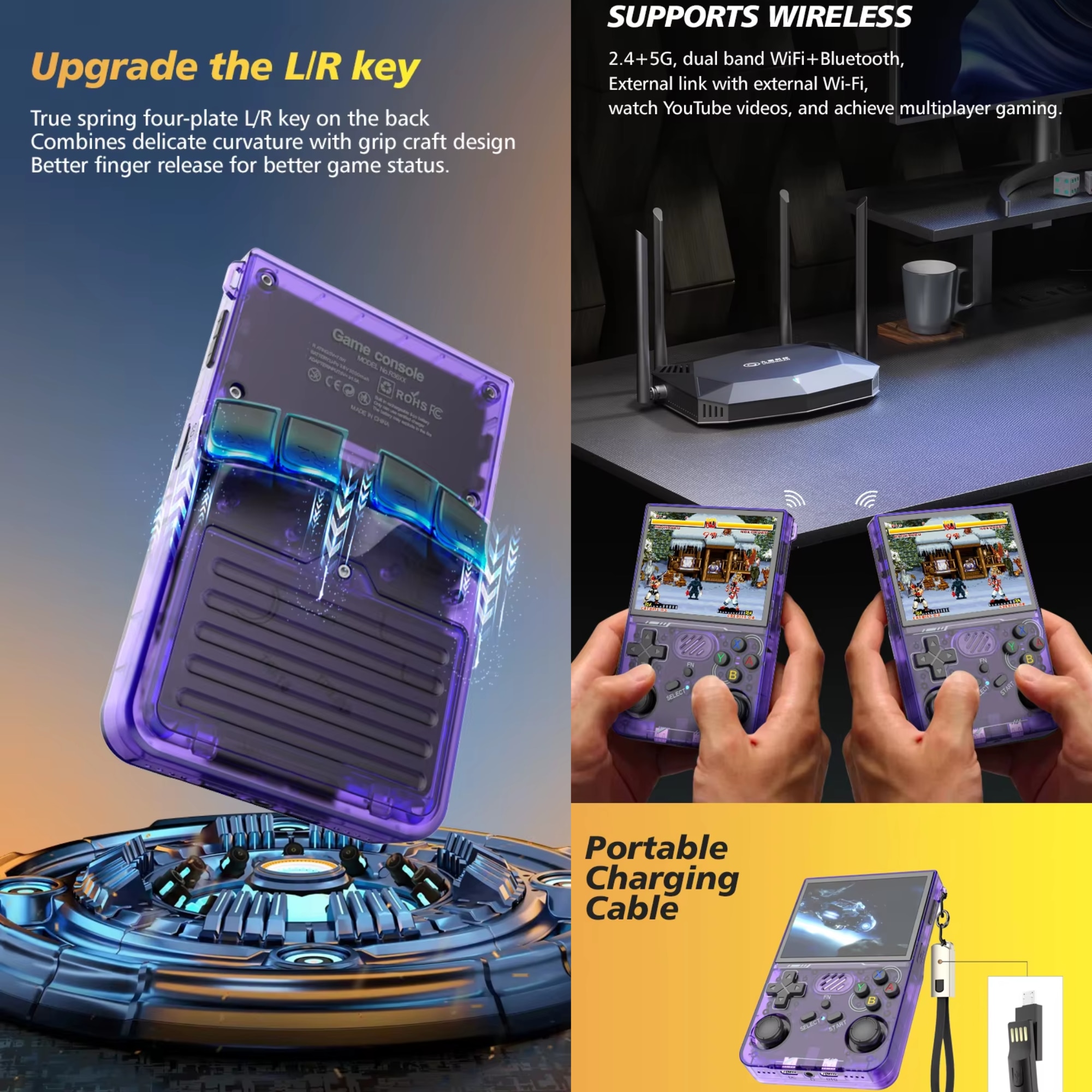 Consola cu Jocuri Retro Portabila PLEMORY®, Model Nou R36XX 2026 64Gb, 30.000 + Jocuri Retro Preinstalate, Game Console pentru Adulti si Copii, 3000mAh, Joystick 3D, Sistem Linux, Ecran IPS de 3.5 inch, Conexiune Wi-Fi, Alba